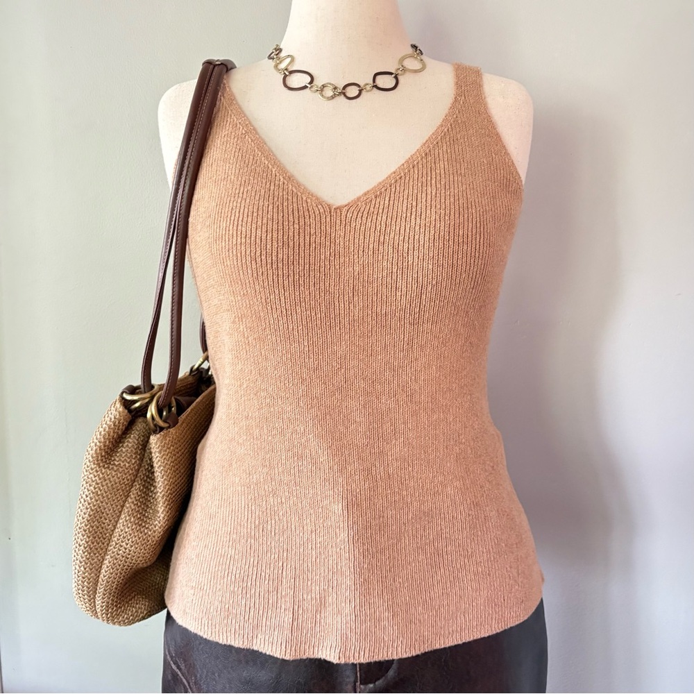 Women's Tan Knit V-Neck Tank Top